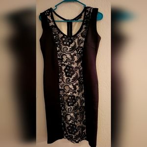 BCBG Maxazria Bodycon Black and Tan Cocktail Dress XS, Fits like a M